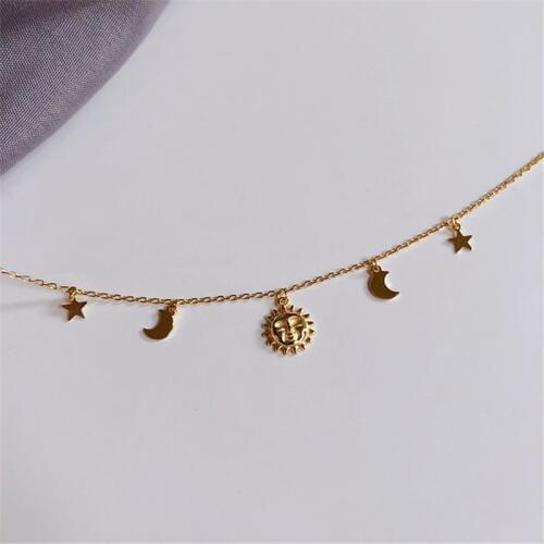 100% 925 Sterling Silver Sparkling Moon & Star & Sun Exquisite Pendant Necklaces for Women 925 Silver Jewelry Gift