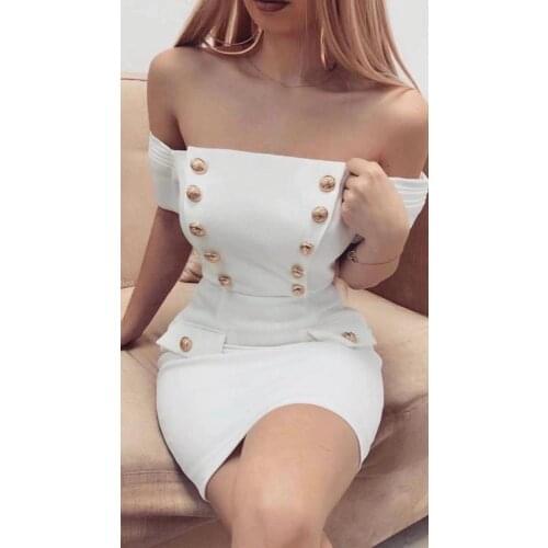 Women Winter Sexy Off Shoulder Button White Mini Band Dress 2021 Elegant Evening Party Club Dress Vestidos