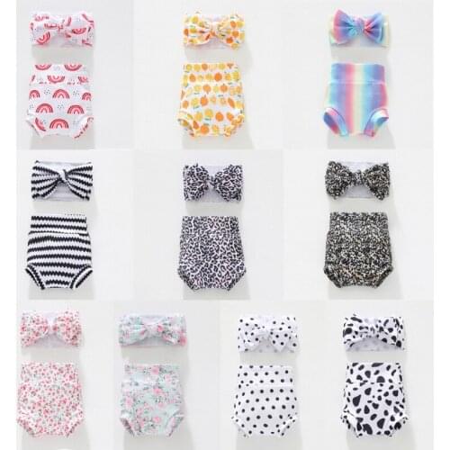 1 Set Baby Infant Toddler Girls Shorts Floral Dots Loose Pants Bloomer Princess Diaper Cover and Bowknot Headband Set