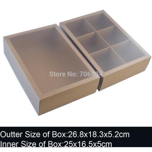 10PCS 26.8x18.3x5.2cm Brown slid drawer Craft Paper box for Wedding Favors Candy gift cake custom