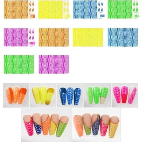 10Pcs Nail Art Stickers Neon Snake Patterns Water Transfer Decals Fluorescent Punk Nail Foil Tip For Nail Art UV Gel Accessories