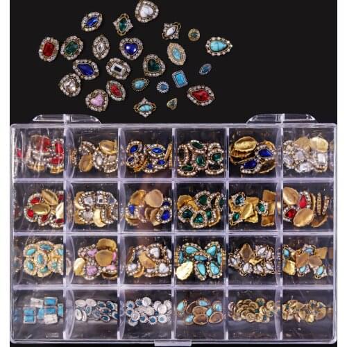 Pre-made Nail Charms / Gems 240pcs (24X10Pcs) Diamond Heart Multi-color Iridescent Rhinestone Bling Nail Art Charm Metal Charms