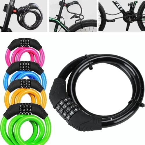 4-Digit Password Bicycle Code Lock Mountain Bike Portable Security Anti-theft Cable Lock Steel Wire Lock Bicycle safety Parts