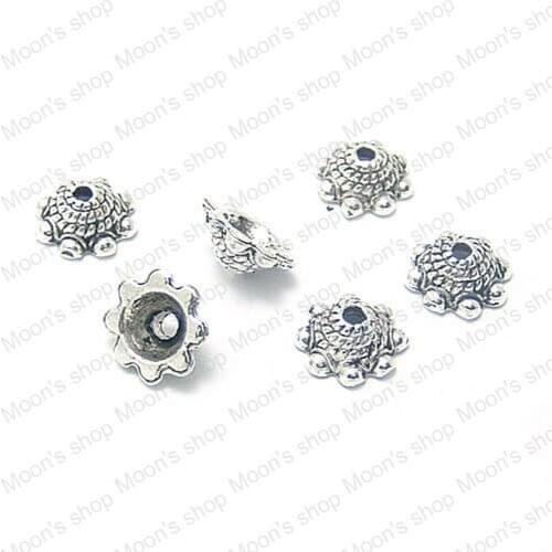 8*4mm Antique Silver color Flower Hat Alloy Bead Caps Findings Accessories 50 pieces(JM1863)