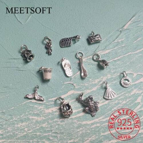 MEETSOFT Vintage 925 Sterling Silver Shoes Animals Geometry Charms Special DIY Handmade Necklace Decoration Bracelet Accessory