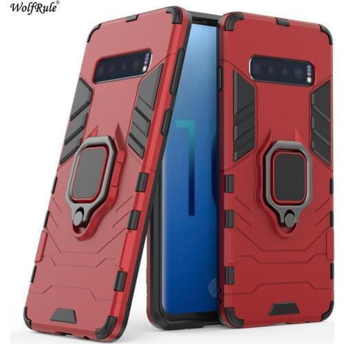 WolfRule For Case Samsung Galaxy S10 Cover TPU Hard PC For Samsung Galaxy S10 Case Ring Holder Stand Magnetic Armor Case S10