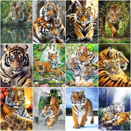 CHENISTORY Coloring By Numbers Animal Tiger Kits For Adults Handpainted DIY Pictures Oil Painting By Number Gift Home Decoration