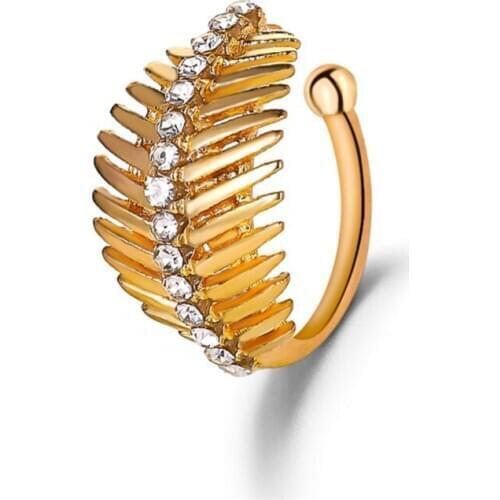 Black Beads Leaf Shape Bling Starry Clear Crystal Golden Copper Simple Ear Cuff Clip Earrings For Women