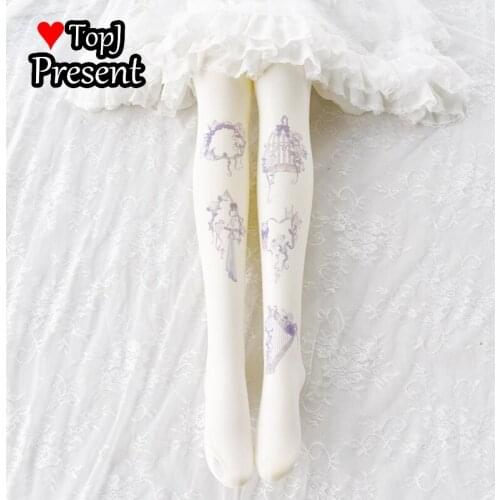 Women girl lolita Rose Bow Tights Harajuku Tattoo Pantyhose Female Stocking Medias Party Pants sweet Lolita cosplay stockings
