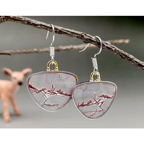 Elegant Triangle Resin Stone Drop Earrings for Women 2021 New Lovely Synthetic Plant Branch Pattern Earring Oorbellen