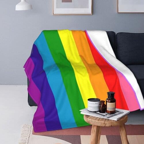 Rainbow Blanket Fleece Printed Vertical Lines Pattern Breathable Ultra-Soft Throw Blankets for Home Office Plush Thin Quilt