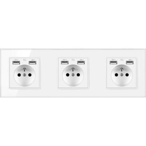 FRON 258*86 French Standard Tempered Crystal Glass enchufe USB 5V 2100mA Wall Socket Prise Outlet AC100-250V 16A Sockets