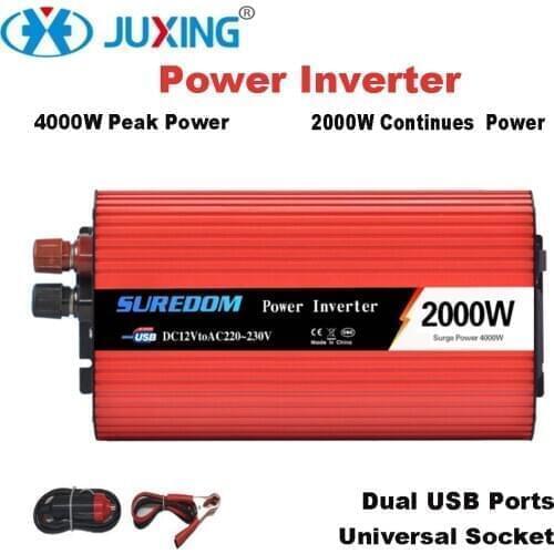 JUXING 4000W Power Inverter Vehicle Converter with Dual USB Ports and Socket DC12V to AC 220V Use for Car, Home, Outdoor