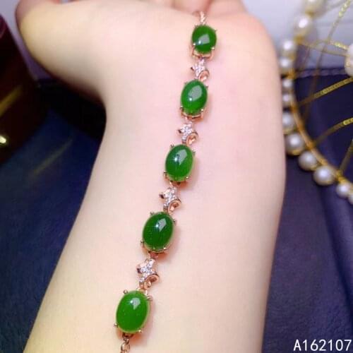 Exquisite Jewelry 925 Sterling Silver Natural Jasper Girl Luxury Popular Classic Oval OL Style Gem Hand Bracelet Support Detecti