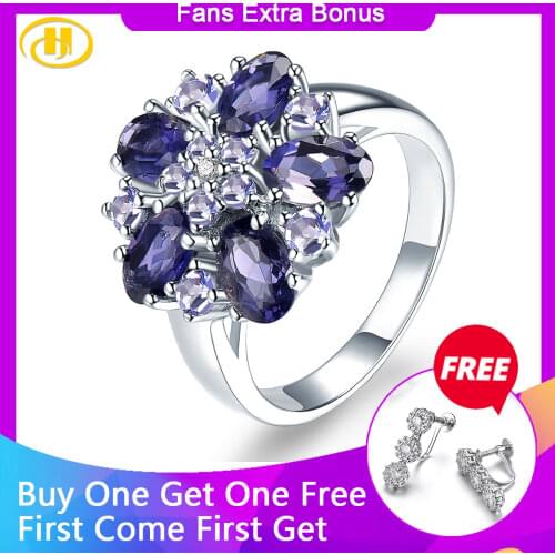 HUTANG Iolite Tanzanite Wedding Rings Natural Gemstone Accents 925 Sterling Silver Ring Fine Elegant Jewelry for Womens Gift