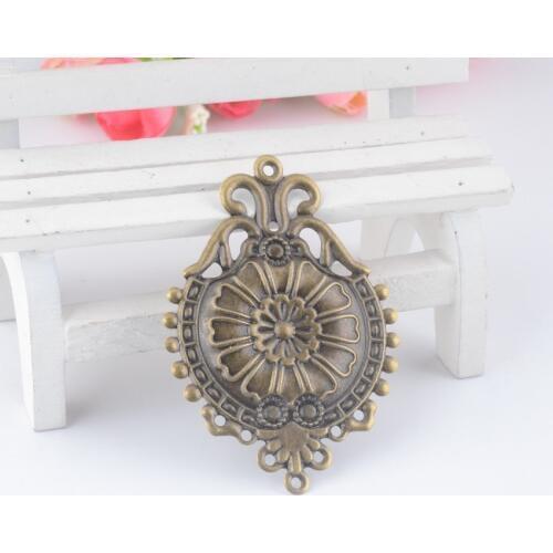 Free shipping 5Pcs Antique Bronze Filigree Flower Wraps Connectors Embellishments Gift Decoration DIY Findings 6.6x4.6cm F0401