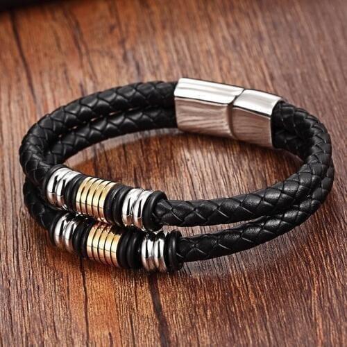 XQNI 2018 Genuine Leather Bracelet Double Layer Interlocking Winding Pattern Magnetic Buckle Special Memorial Gift For Men Women