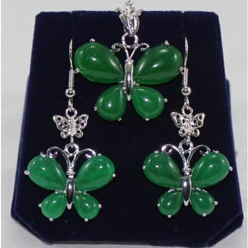 Favourite silver plated jades Butterfly earrings &pendant