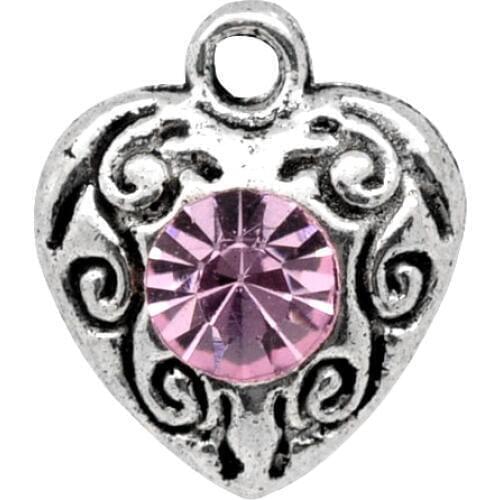 Lovely 20 Silver Color Rhinestone Love Heart Charm Pendants (B09727)