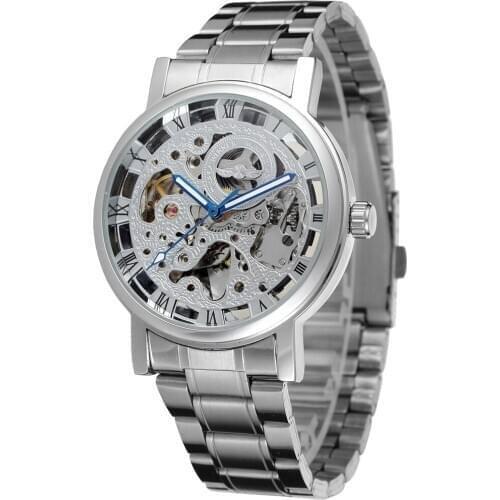 Winner Top Brand Royal Carving Luxury Golden Full Stainless Steel Mens Mechanical Wrist Watch Skeleton Male Clock Montre Homme