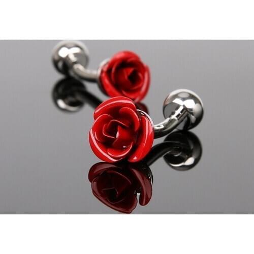 Men Cufflinks Personality Romantic Red Rose Cufflink Fashion Mens Womens Jewelry Casual Dating French Shirt Accessories Gifts