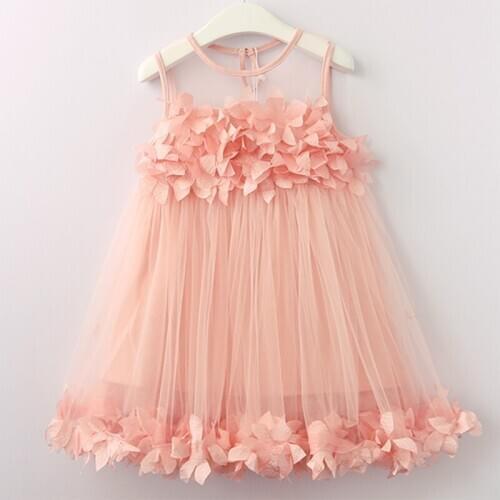 Nerlero Girls Dresses Sweet Applique Princess Dress Kids Girls Clothing Cute Wedding Party Ball Gown Dresses Children Clothing