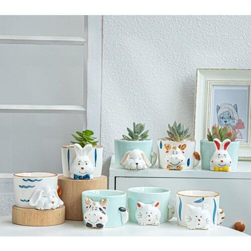New Animal Flower Pot Ceramic Art Vase Planter Ornaments Home Decor Garden Decoration Bonsai Succulent Pot Plant Pot
