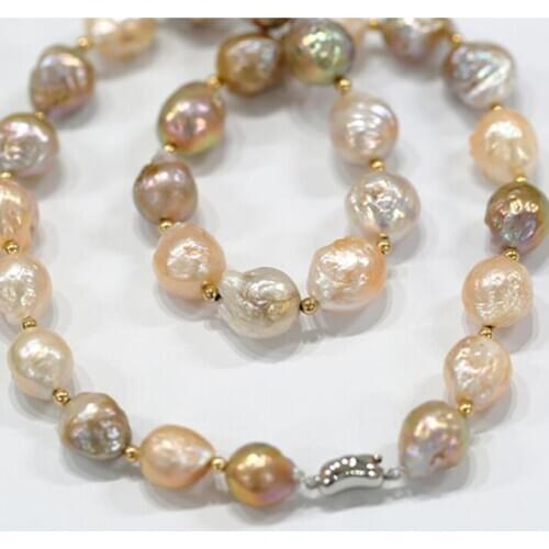Bright Metal Colored and White Alien 10-12mm Alien Baroque Freshwater Pearl Necklace