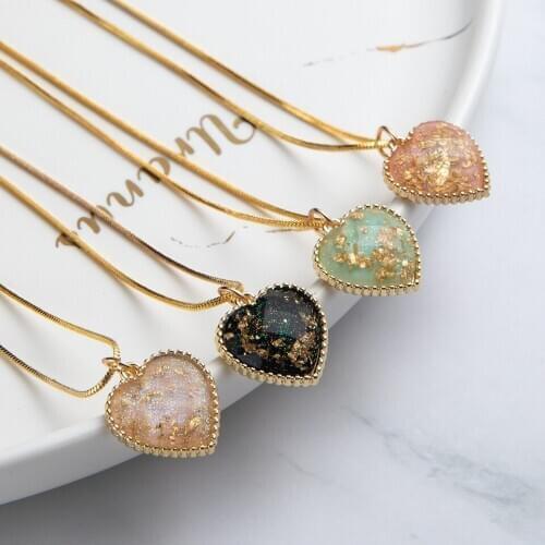 Crystal Gold Leaf Love Heart Necklace Cute Pendant Necklace Snake Chain Choker Clavicle Chain Women Jewelry Girl Gift