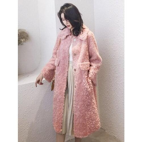 2021 winter new fashion Kara roll sheep shearing coat womens wool fur one medium and long fur coat fashion