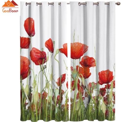 Hand-Painted Poppy Chestnut Flower Window Curtains Living Room Outdoor Fabric Drapes Curtain Home Decor