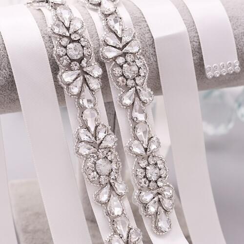 ZMS235 Wedding Belt Belt with Rhinestones for Women Bridal Silver Decorative Sash Belts Evening Belts Crystal Womens Belt Ivory