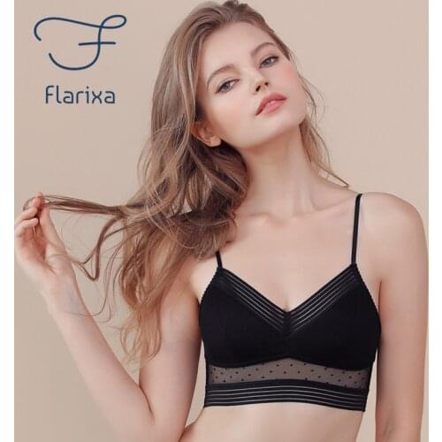 Flarixa Sexy Backless Womens Bra Push Ups Large Size No Steel Ring Underwear Lace Polka Dot Mesh Thin Low Vest Ladies Bra