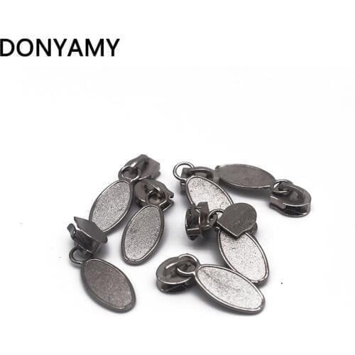DONYAMY 50pcs/lot 3# Zinc Alloy Non Lock Zipper Puller Zipper Sliders For Sewing Oval Shape