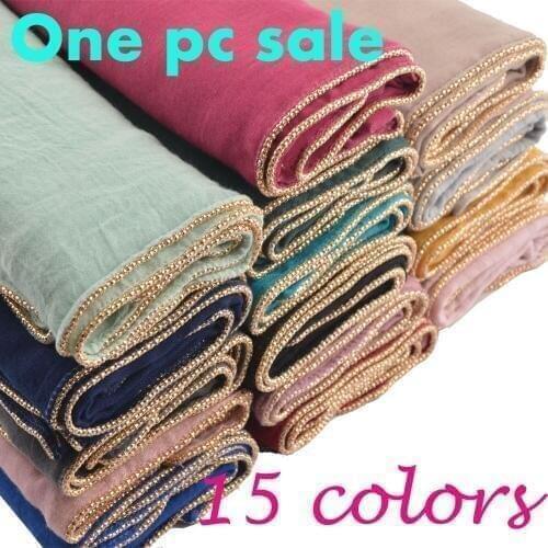 Plain Cotton scarves women 2019,Solid Muslim hijab head chains long scarf gold beads,autumn women hair scarf sjaal female shawl