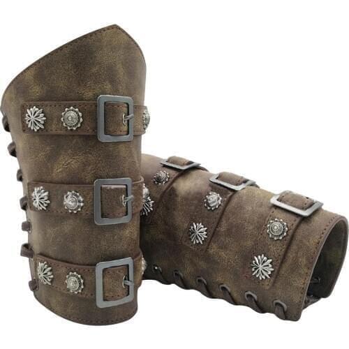 Faux Leather Wide Bracers Medieval Retro Arm Guards Armor Cuff