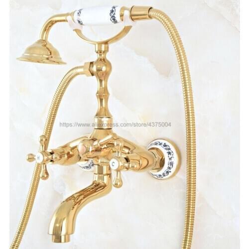 Bathtub Faucets Wall Mounted Polished Gold Bathtub Faucet With Hand Shower Bathroom Bath Shower Faucets Nna805