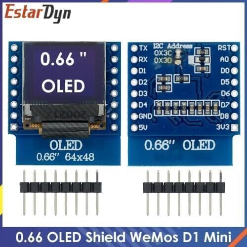 0.66 inch OLED LED LCD Dispaly Shield Compatible for WEMOS D1 MINI ESP32 64X48 0.66 inch Display 0.66" oled module IIC I2C