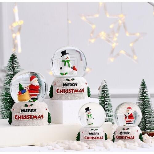 Glowing Santa Claus Snowman Crystal Ball Christmas Ornament Desktop Decoration Christmas Snow New Year Gift for Children Family