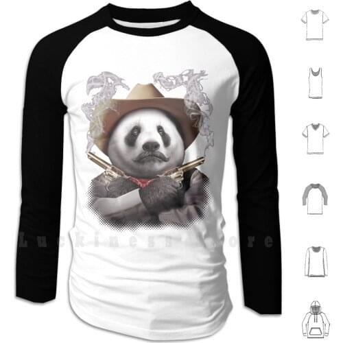 Panda Crossguns Hoodie Long Sleeve Cowboy Panda Bear Funny Crossguns Guns