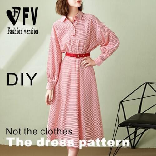 Long sleeve striped womens skirt pattern sewing drawing 1:1 dress design pattern BLQ-522