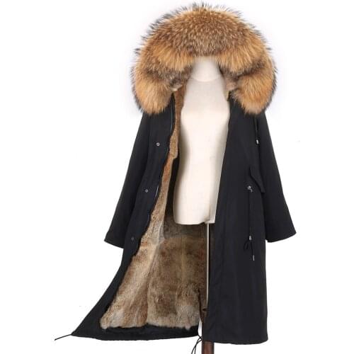 2021 new Real Fur Winter Coat Women X-Long Parkas 7XL Natural Raccoon Fur Collar Hood Real Rabbit Fur Liner Waterproof Jackets