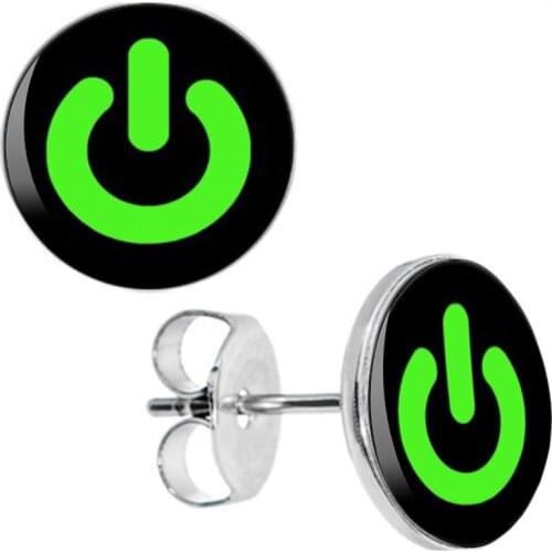 Wholesale Stud Earrings Green Button Logo Stainless Steel Ear Studs Men Women Earring 8mm 10mm AW5192