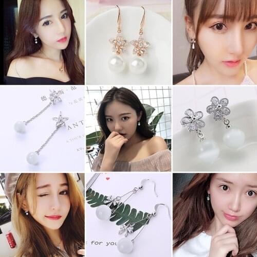 2018 New Jewelry Stud Earrings Tiny Shining CZ surround White Imitation Pearl Double Side Brincos for Women Party Gift