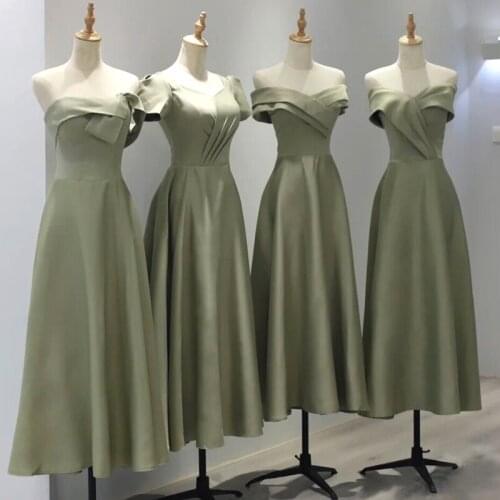 New Light grass green Midcalf 110cm sweat lady girl princess bridesmaid banquet party ball dress performance gown free ship