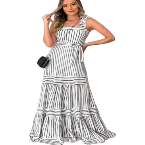 2021 High-Quality Summer New Hot-Selling Striped Dress New Product Mopping Dress Suspenders Long Skirt Women