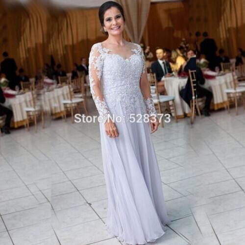 YNQNFS MD72 Elegant Party Dress Sheer Neck Long Sleeves Sleeves Silver Grey Mother of the Bride/Groom Dresses Formal Gowns Real