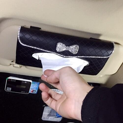 1 Pcs Car Rhinestone Napkin Holder Interior Decoration Crystal Tissue Storage Box Car Accessories Interior Woman Car