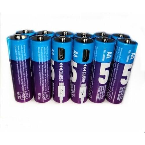 12Pcs/Lot New 1.5V AA rechargeable battery 1300mwh USB Ni-Zn rechargeable battery for wireless microphone toys