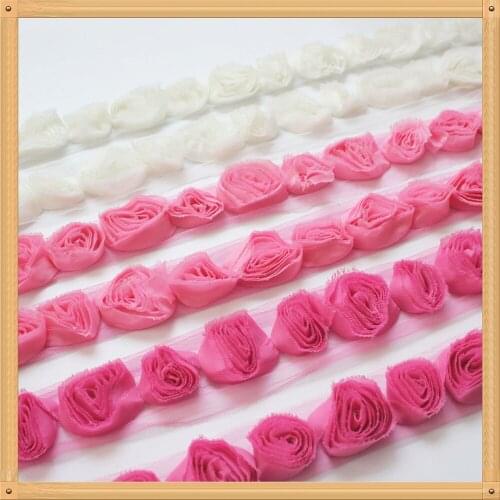 2y/lot Frayed Chiffon Flower Lace Trim For Baby Girls Headwears Rompers Jumpsuit Dress Tee Shirts Sewing Trimming Accessories